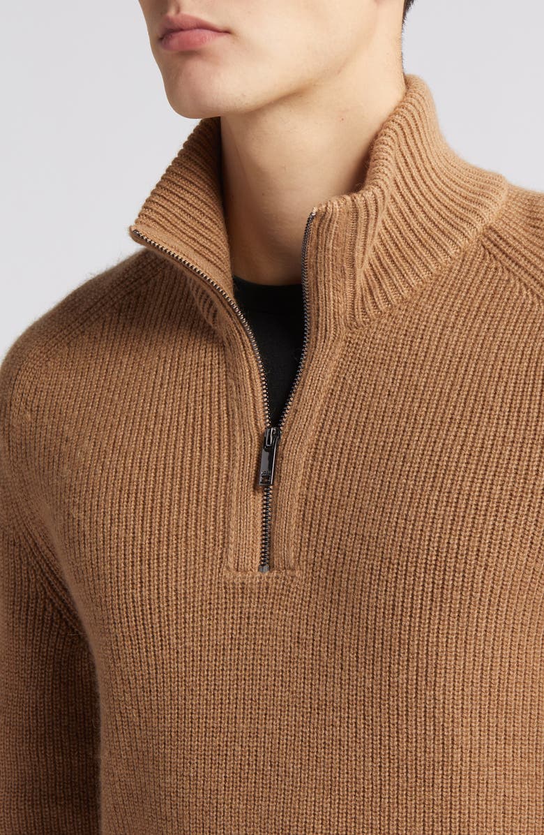 BOSS Camel Manto Quarter Zip Camel Hair Sweater, Alternate, color,