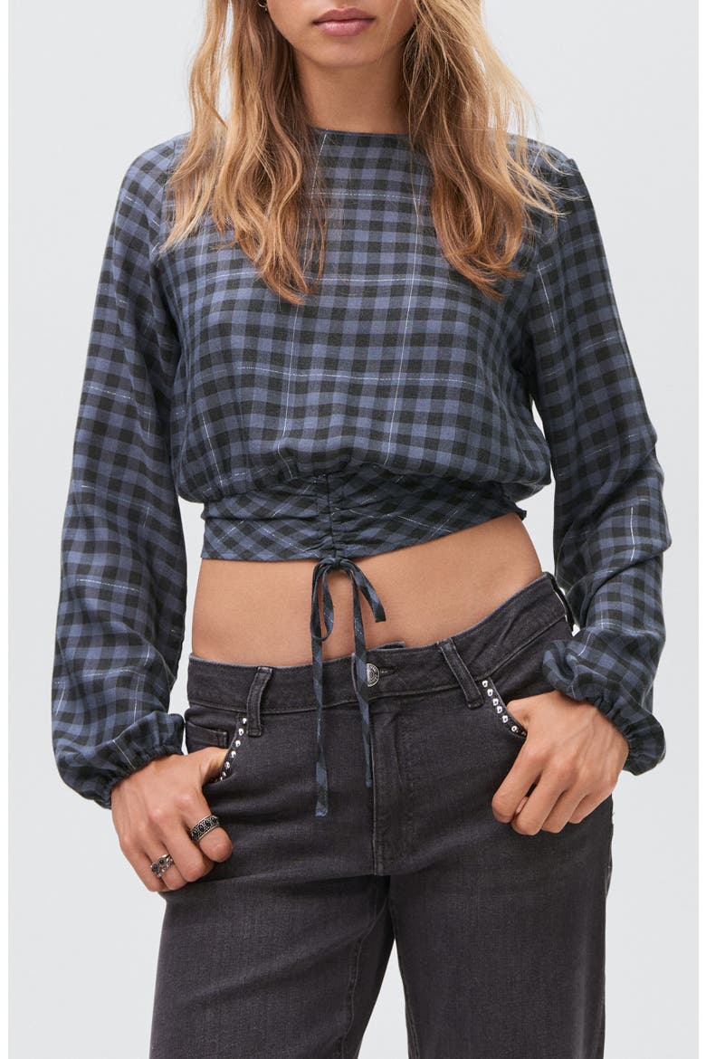 Plaid & Metallic Stripe Crop Top, Main, color, BLUE MULTI