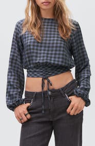 MANGO TEEN Plaid & Metallic Stripe Crop Top