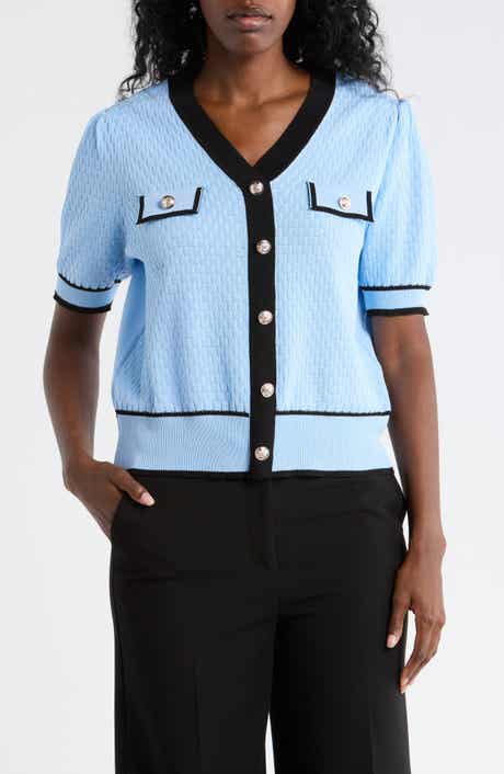 Nanette Lepore Preppy Pointelle Short Sleeve Sweater