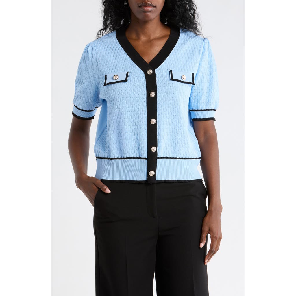 Nanette Lepore Preppy Pointelle Short Sleeve Sweater In Blue