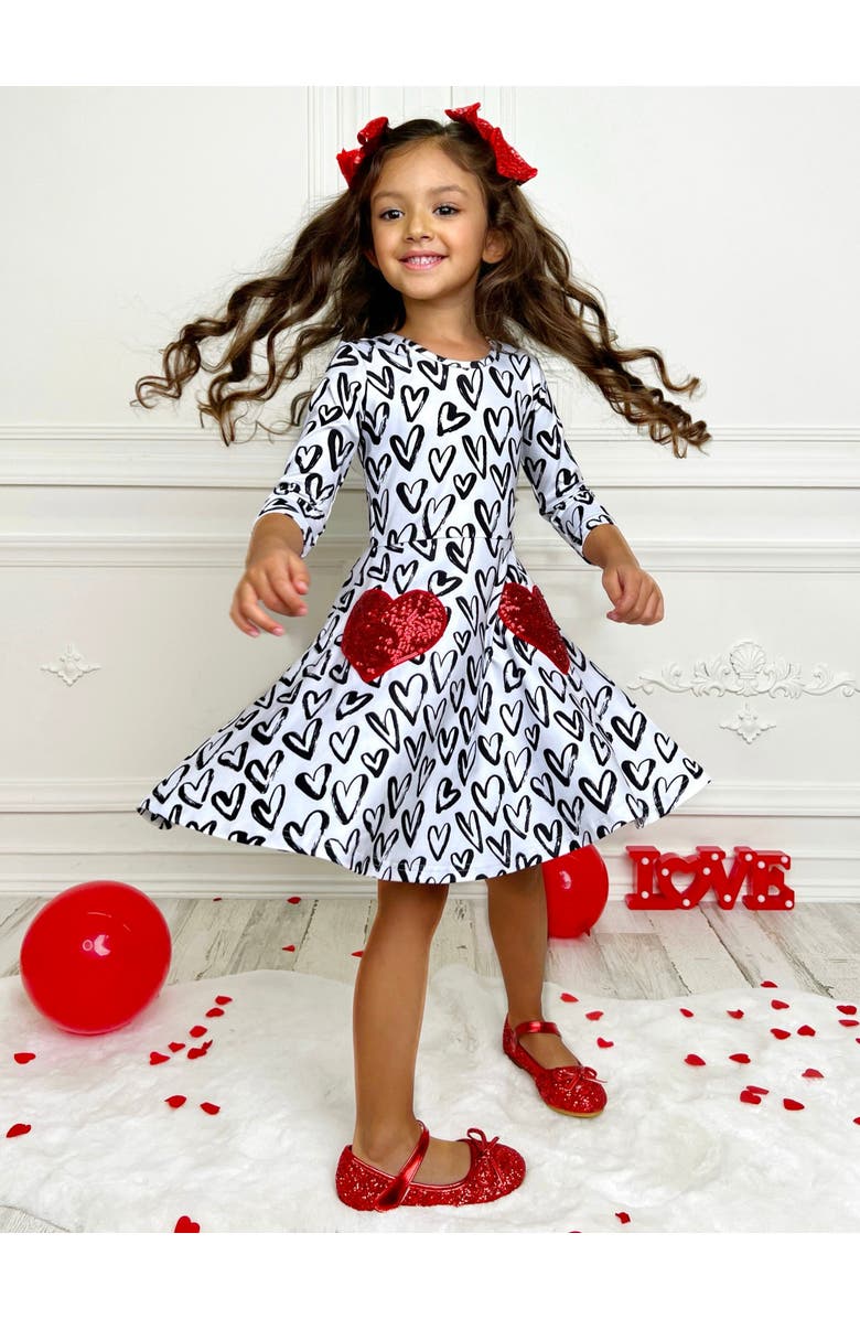 Mia Belle Girls Dressed With Love Sequin Heart Skater Dress, Alternate, color, White