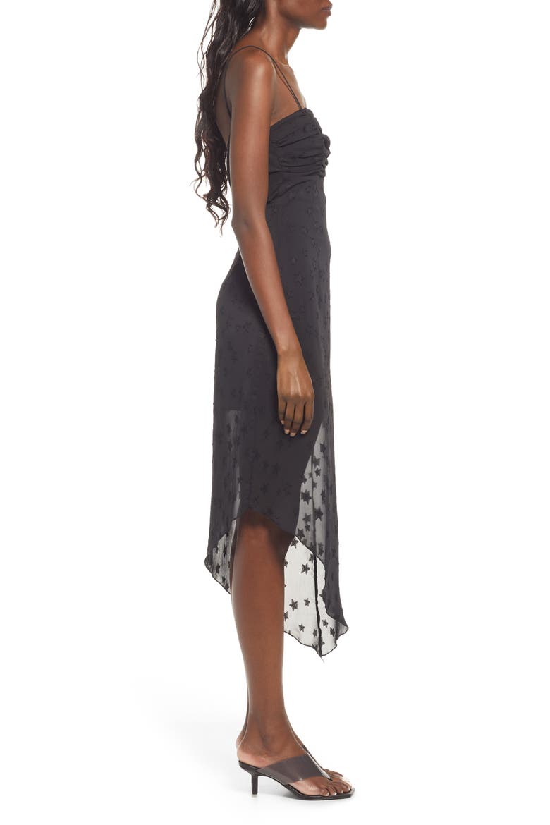Star Jacquard Asymmetric Cocktail Dress, Alternate, color, BLACK