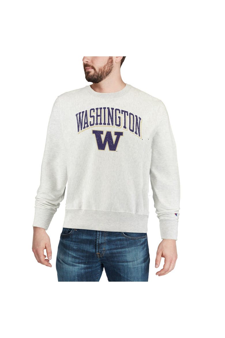 Men's Champion Gray Washington Huskies Arch Over Logo Reverse Weave Pullover Sweatshirt, Alternate, color, Heather Gray