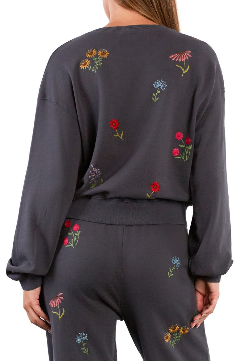 Flower Burst Embroidered Cotton Graphic Sweatshirt, Alternate, color, IRON GATE