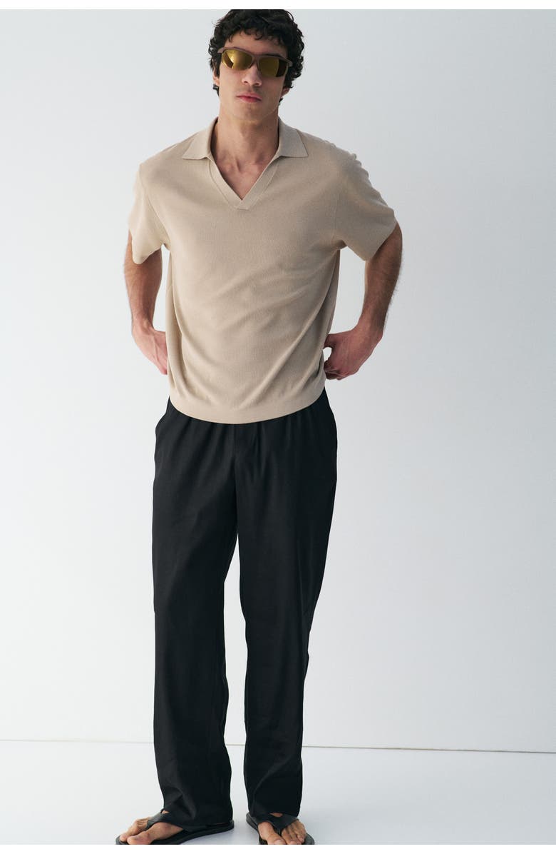 H&M Cooling Regular Fit Knitted Polo Shirt, Alternate, color, Light Beige