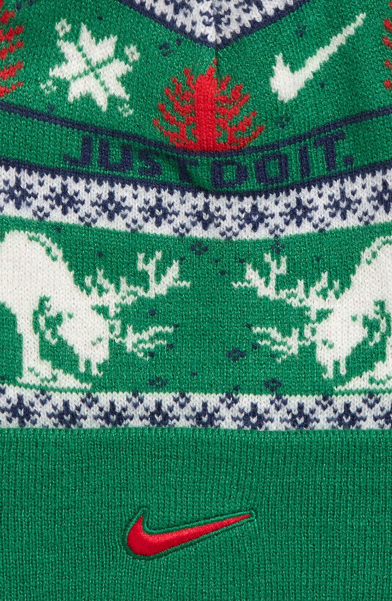 Nike Kids' Peak Pom Beanie, Alternate, color, Pine Green/ Sail/ Mid Navy