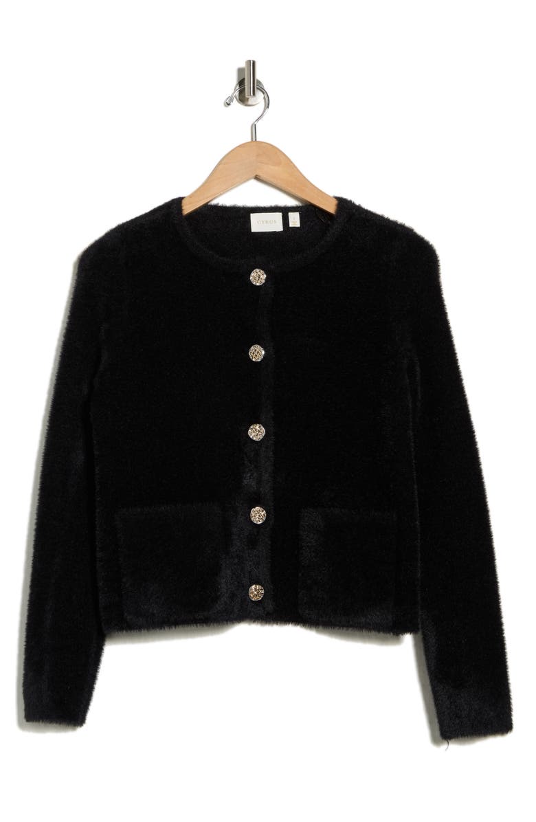 CYRUS Eyelash Knit Cardigan, Main, color, Black