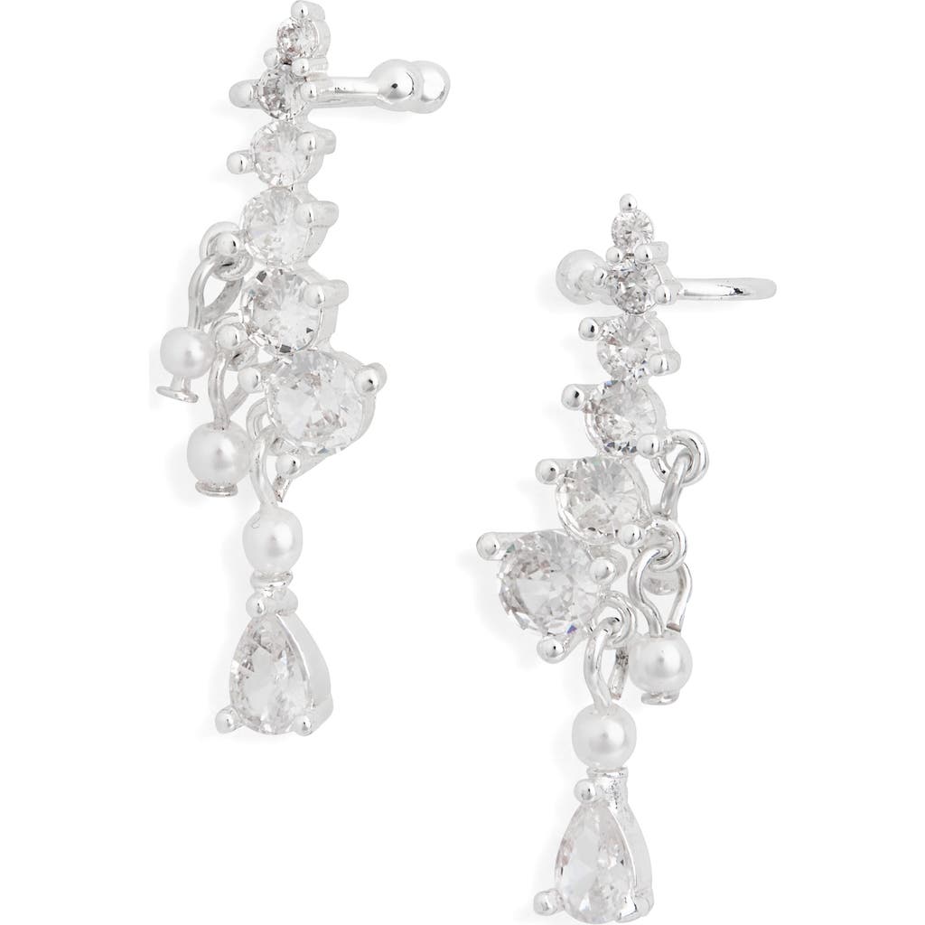 Nordstrom Rack Cubic Zirconia & Faux Pearl Climber Stud Earrings In Metallic