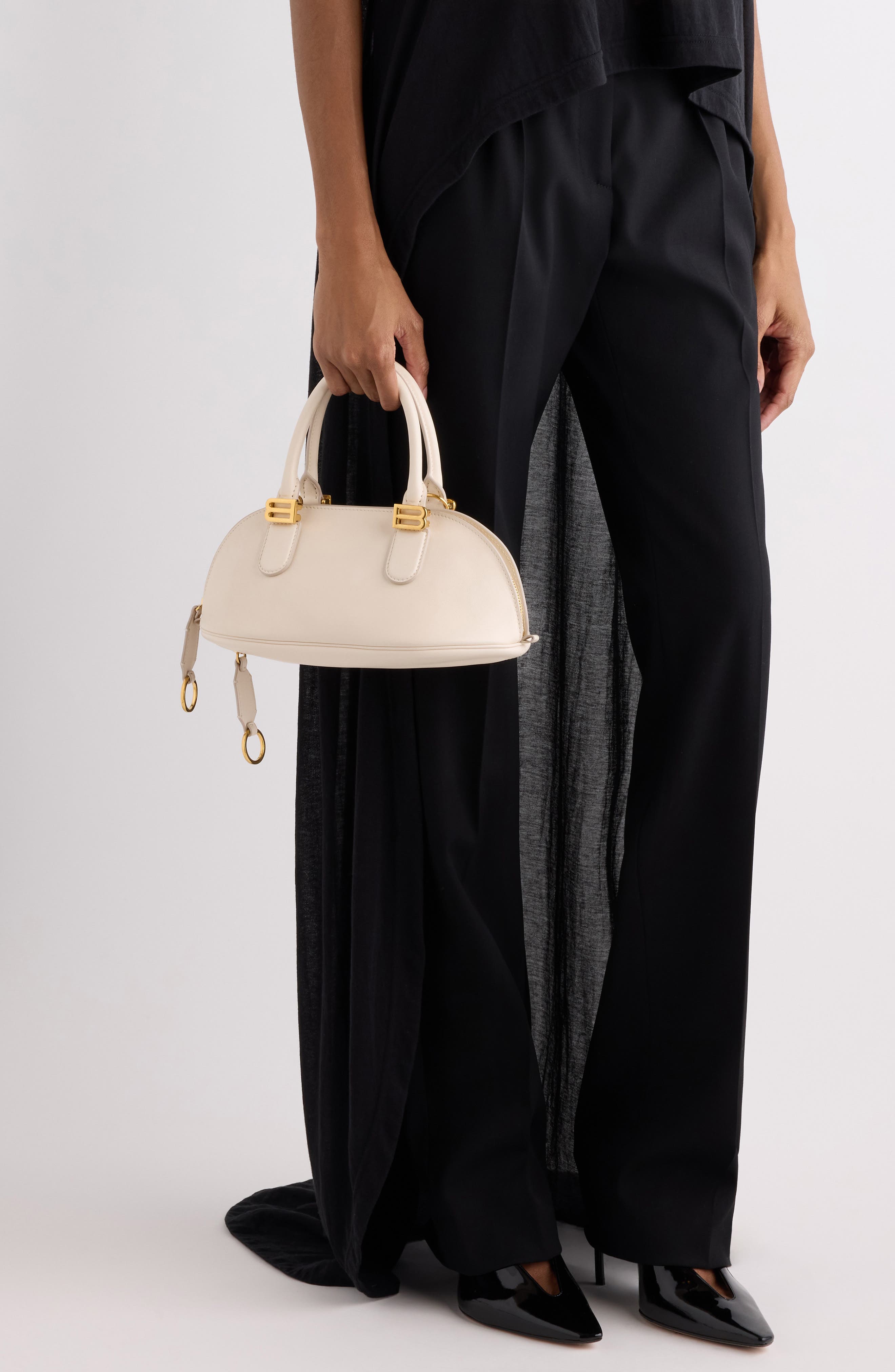 Mini Bolero Leather Bowling Bag, Alternate, color, CREAM/ BISCUIT
