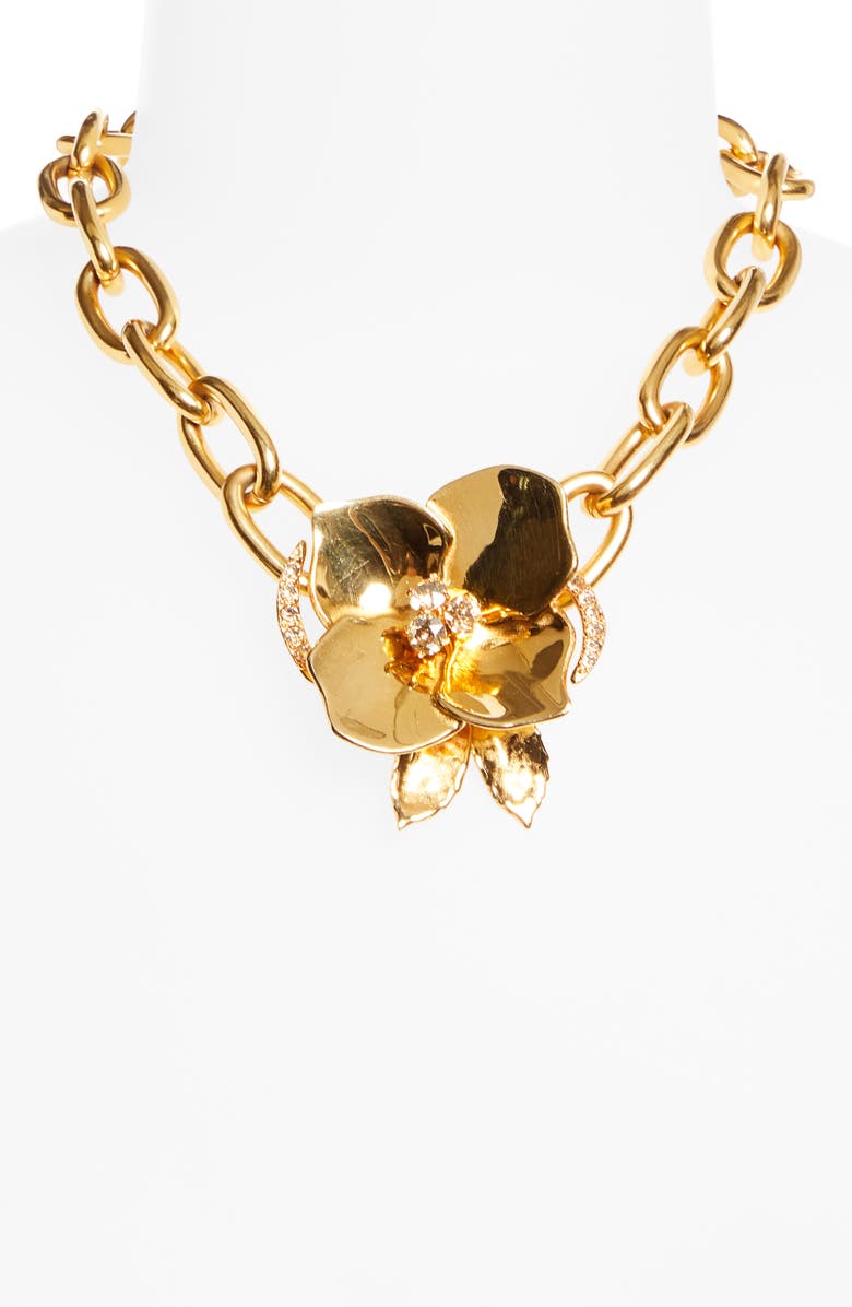 Oscar de la Renta Flower Pendant Necklace, Alternate, color, Gold