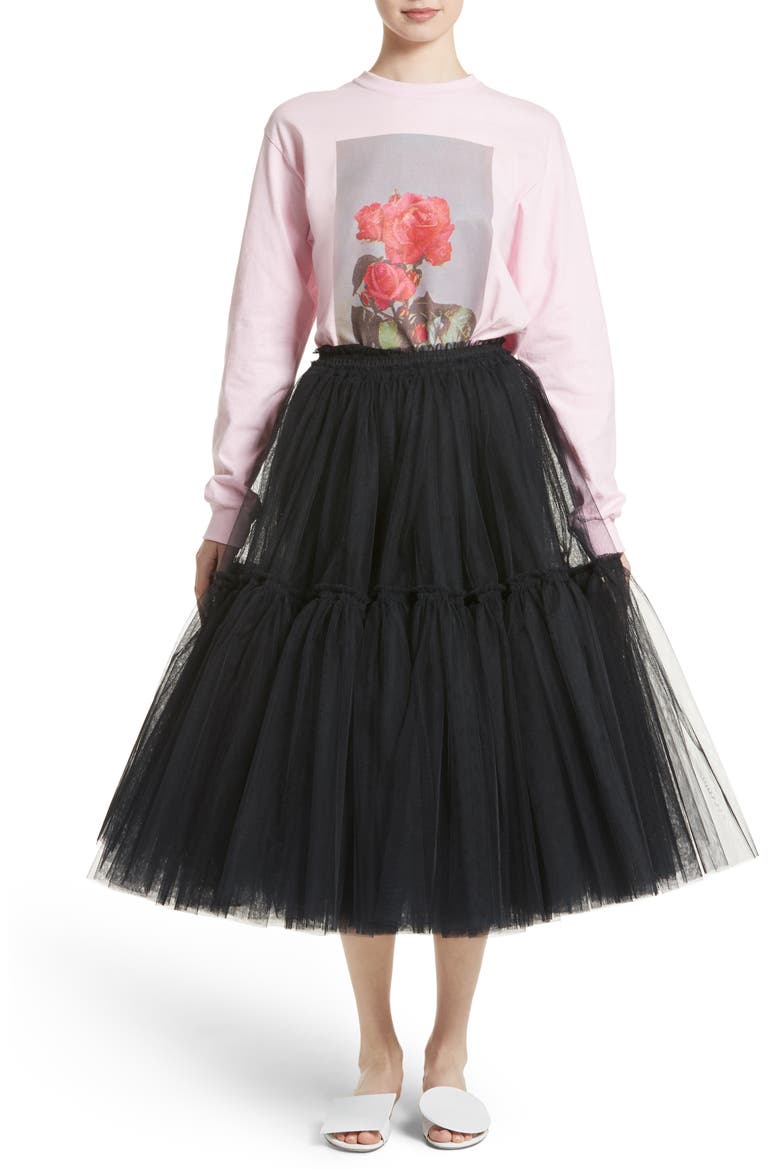 Gathered Tulle Skirt (Nordstrom Exclusive), Alternate, color, BLACK
