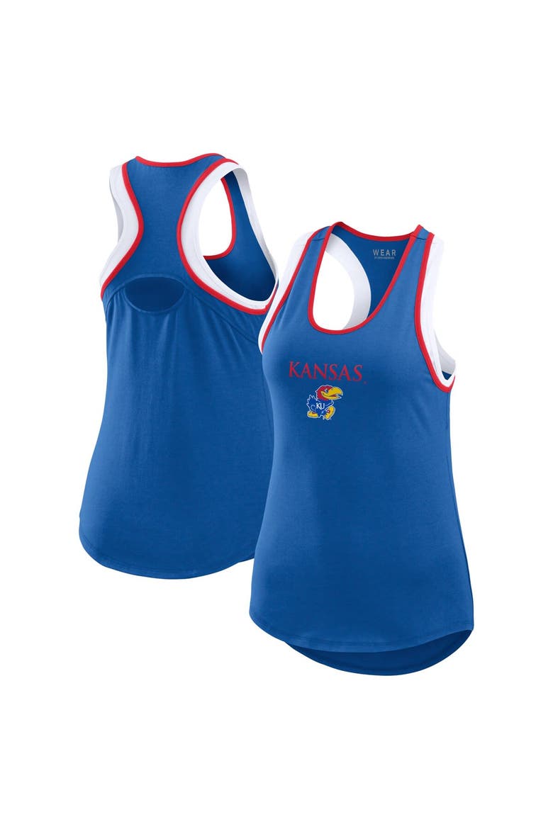 Women's WEAR by Erin Andrews Royal Kansas Jayhawks Open Hole Razorback Tank Top, Main, color, Royal