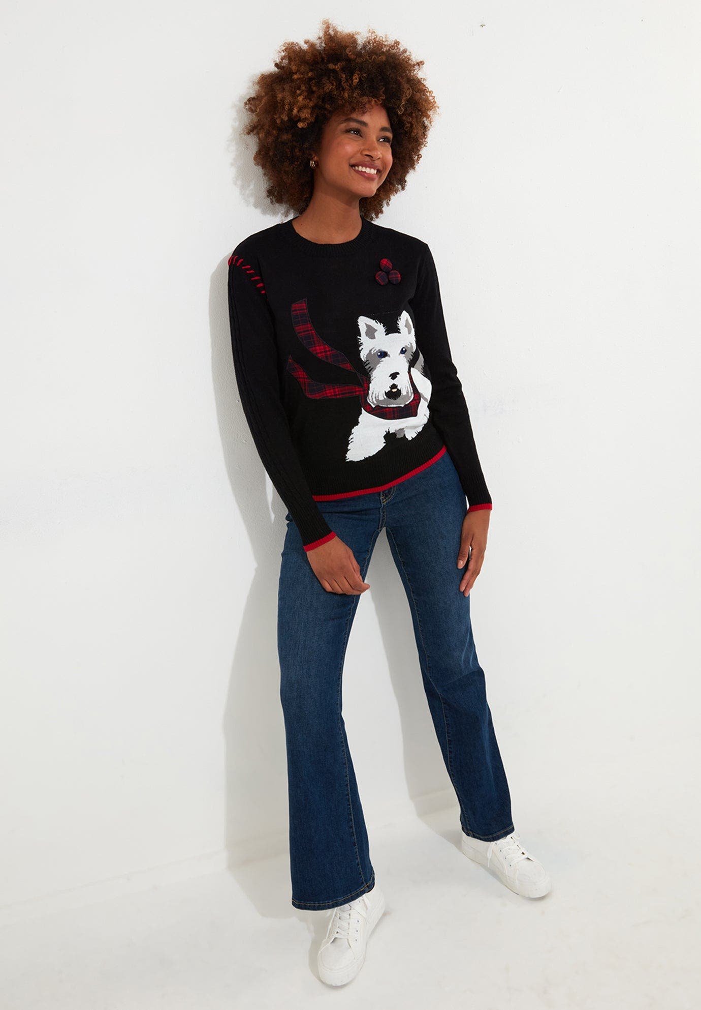 Puppy In Plaid Pullover Novelty Sweater - image 2