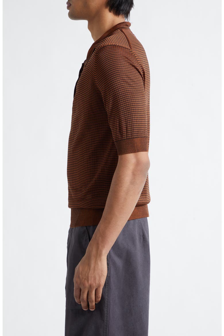 Stripe Plaited Rib Polo Sweater, Alternate, color, DARK BROWN/ ORANGE