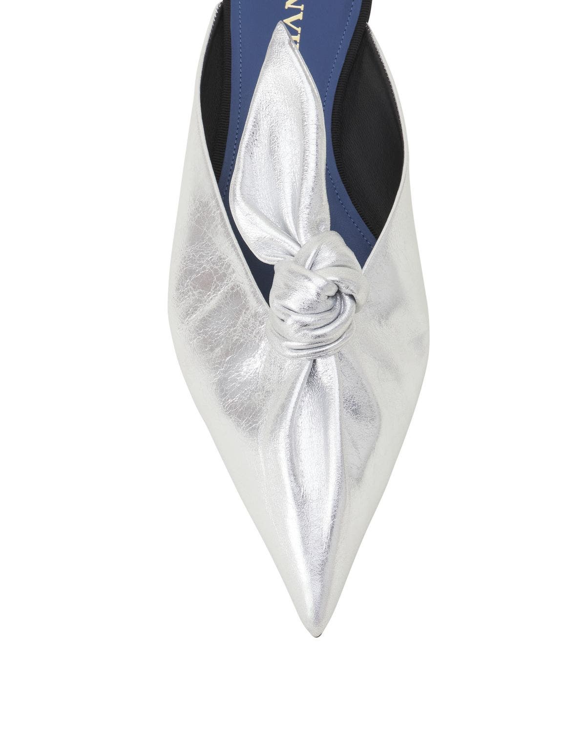 Lanvin Midnight Step Bow Mule In Metallic Leather, Alternate, color, Argent