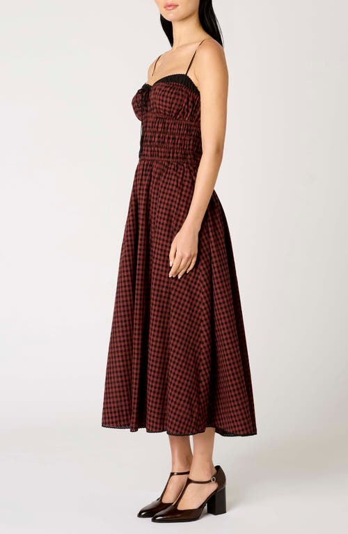 Nia Thomas Gingham Check Cotton Midi Dress In Brown