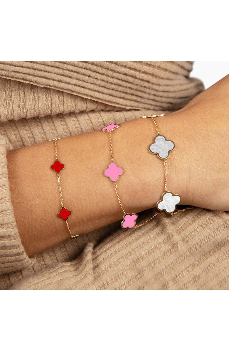 The Lovery Fine Jewelry Small Bubblegum Pink Clover Bracelet, Alternate, color, Bubblegum Pink