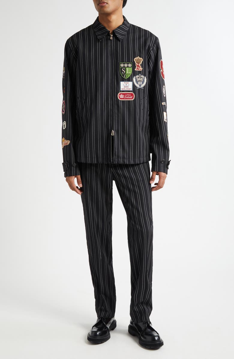 TAKAHIROMIYASHITA TheSoloist. Brit Crown Emblems Patch Embroidered Zip Jacket, Alternate, color, Black X White Blazer Stripe