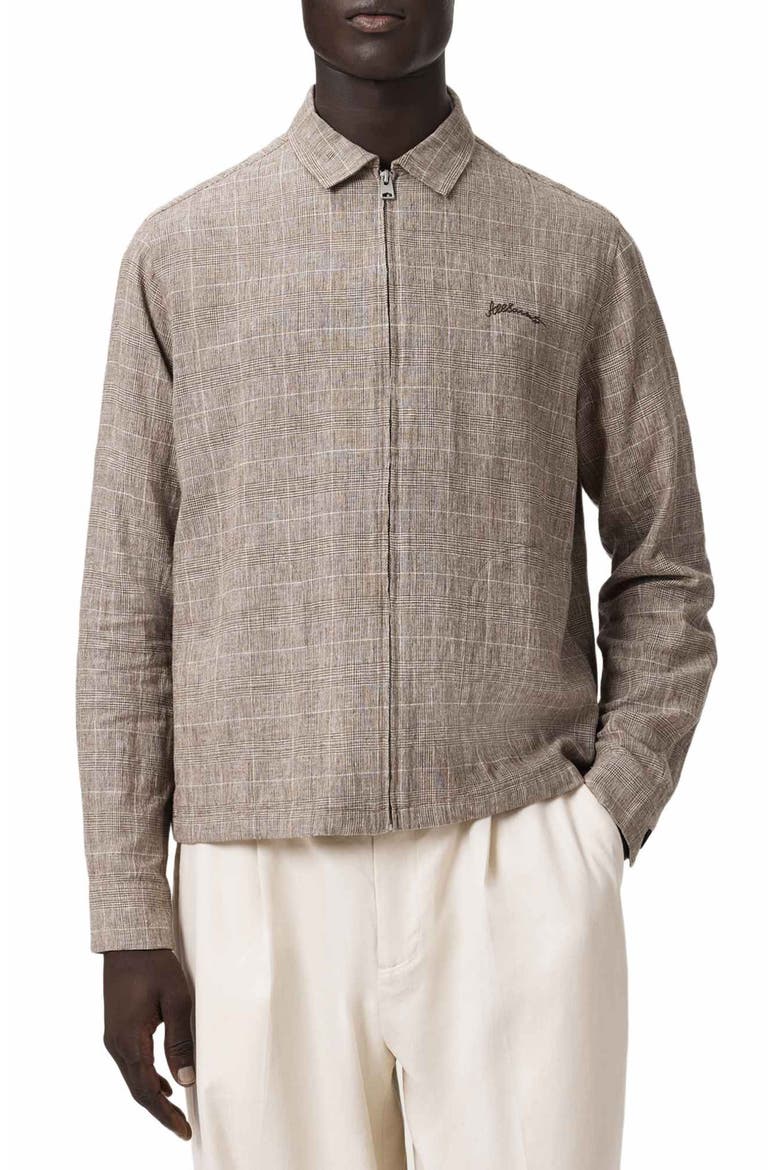 Keal Embroidered Logo Glen Plaid Linen Blend Jacket, Main, color, SEDIMENT BROWN