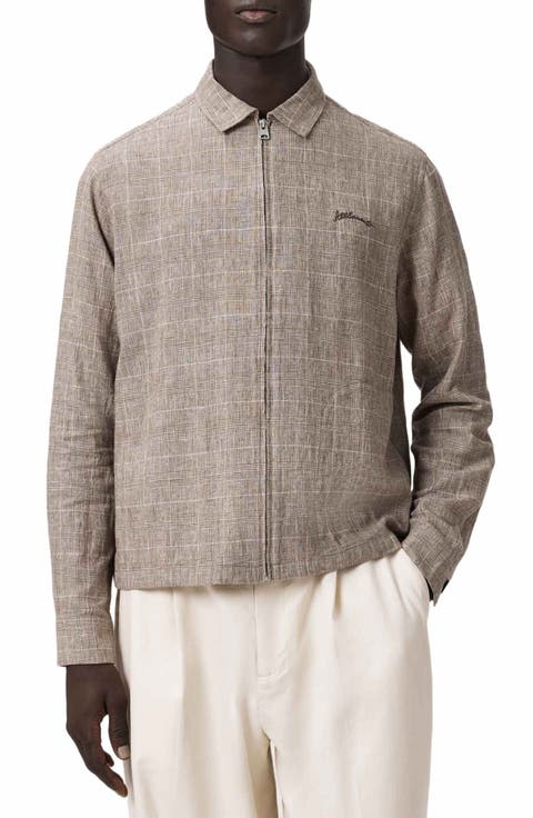 Keal Embroidered Logo Glen Plaid Linen Blend Jacket