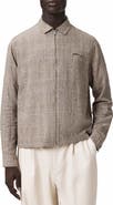 AllSaints Keal Embroidered Logo Glen Plaid Linen Blend Jacket