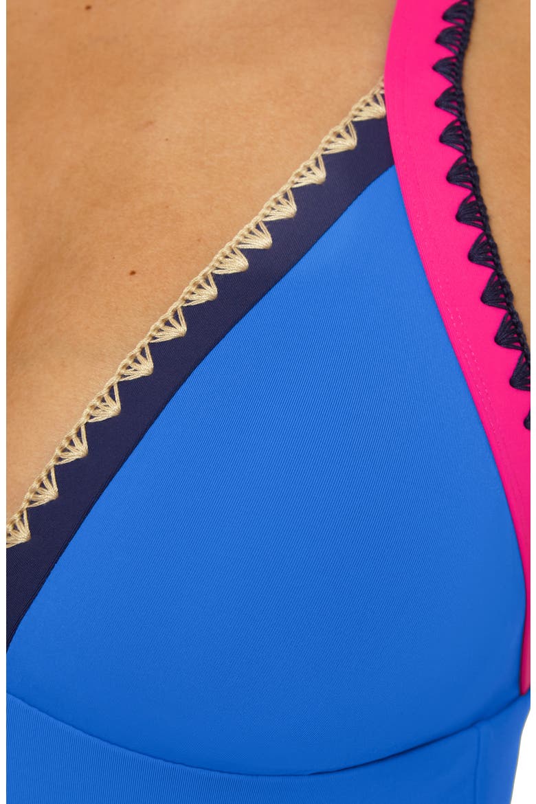 Avila Embroidered Trim Colorblock Binding One-Piece Swimsuit, Alternate, color, PEACOCK