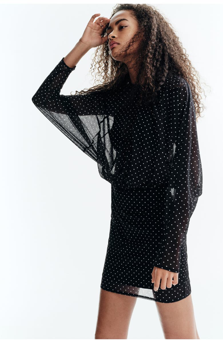 H&M Printed Mini Dress, Alternate, color, Black/Polka Dot