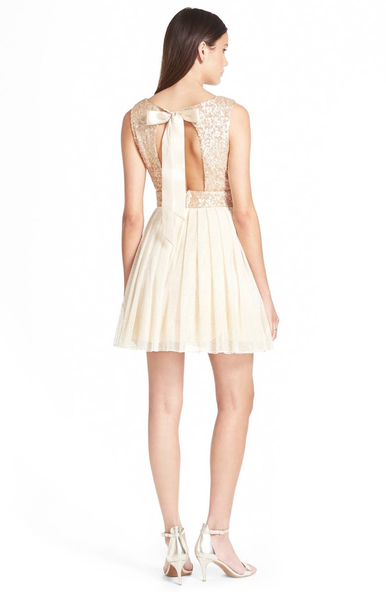 Speechless Sequin Bodice Skater Dress, Alternate, color, Champagne