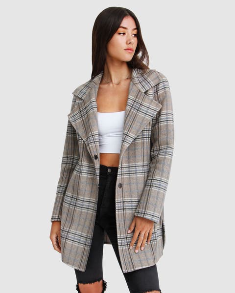 Selected Femme Wool Blend shops Snap Yellow Plaid Coat