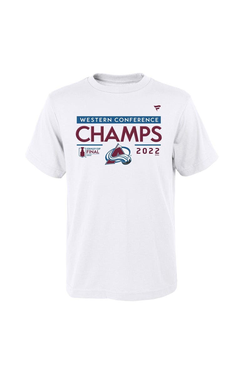 FANATICS Youth Fanatics Branded White Colorado Avalanche 2022 Western Conference Champions Locker Room T-Shirt, Alternate, color, 