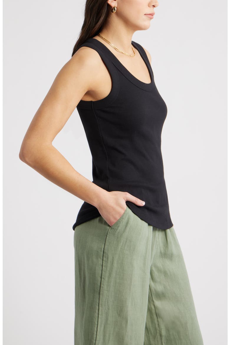 Scoop Neck Rib Cotton Tank, Alternate, color, BLACK