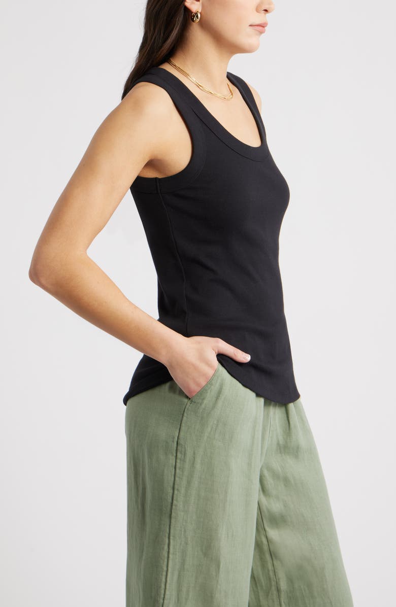 Caslon<sup>®</sup> Scoop Neck Rib Cotton Tank, Alternate, color, Black
