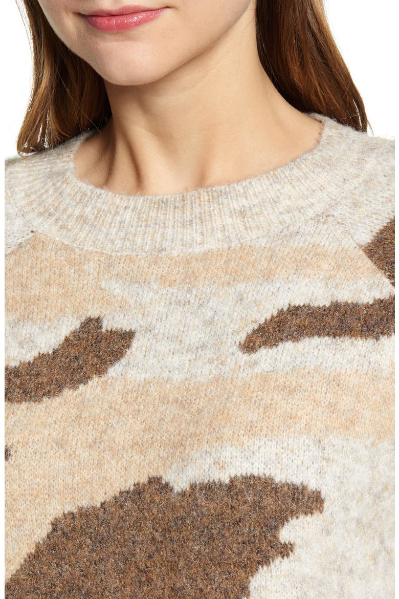 Camo Jacquard Crewneck Sweater, Alternate, color, NATURAL