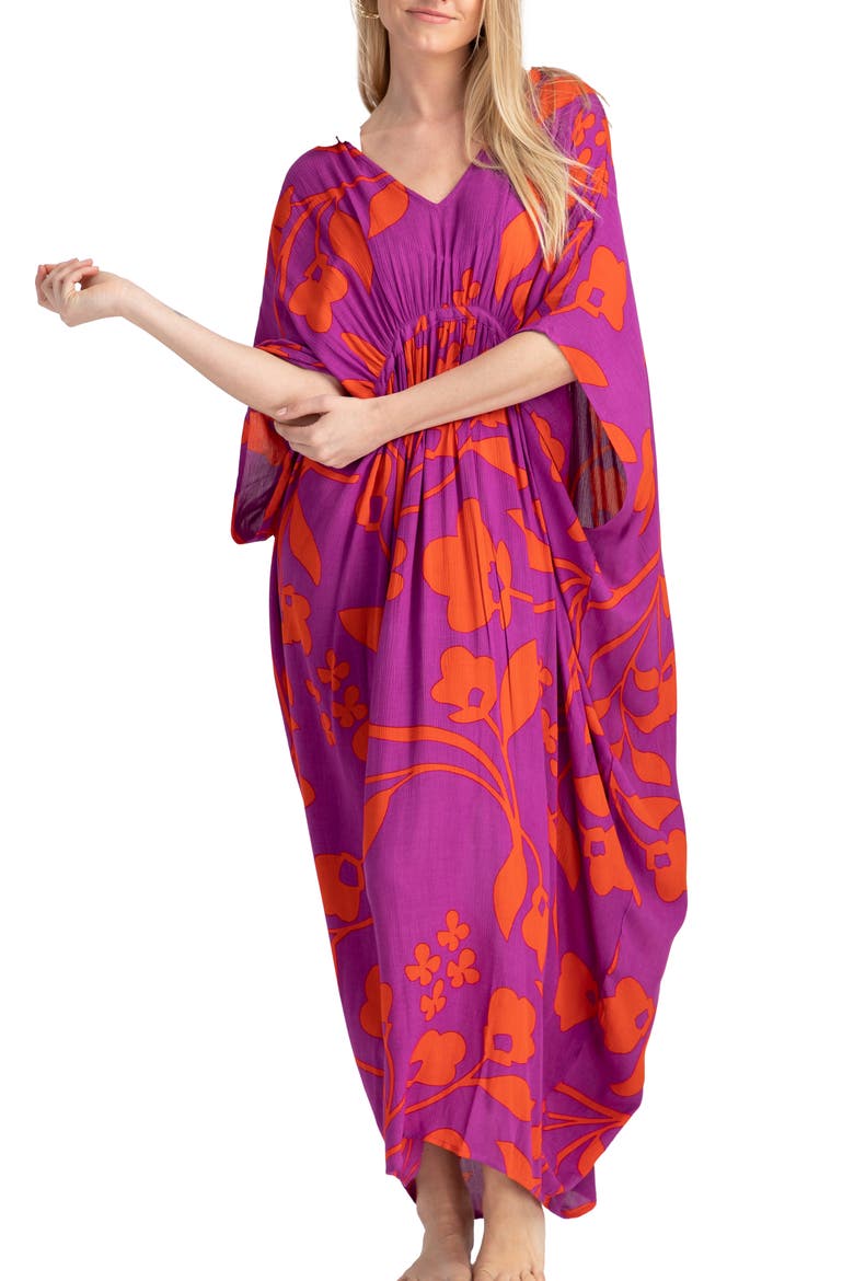 Floral Print Cover-Up Kaftan, Main, color, PINK