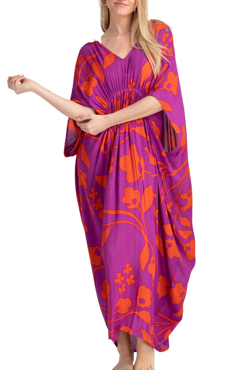 SAACHI Floral Print Cover-Up Kaftan, Main, color, Pink