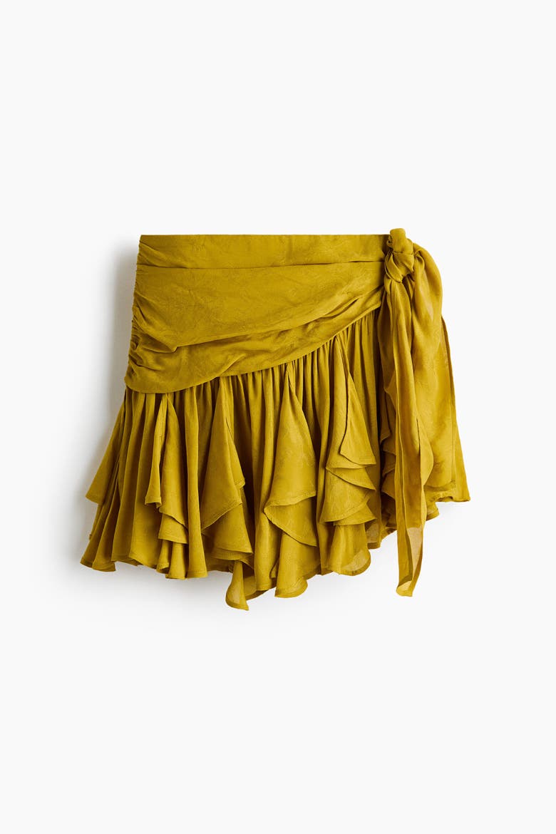 Asymmetric Viscose Mini Skirt, Alternate, color, Mustard yellow