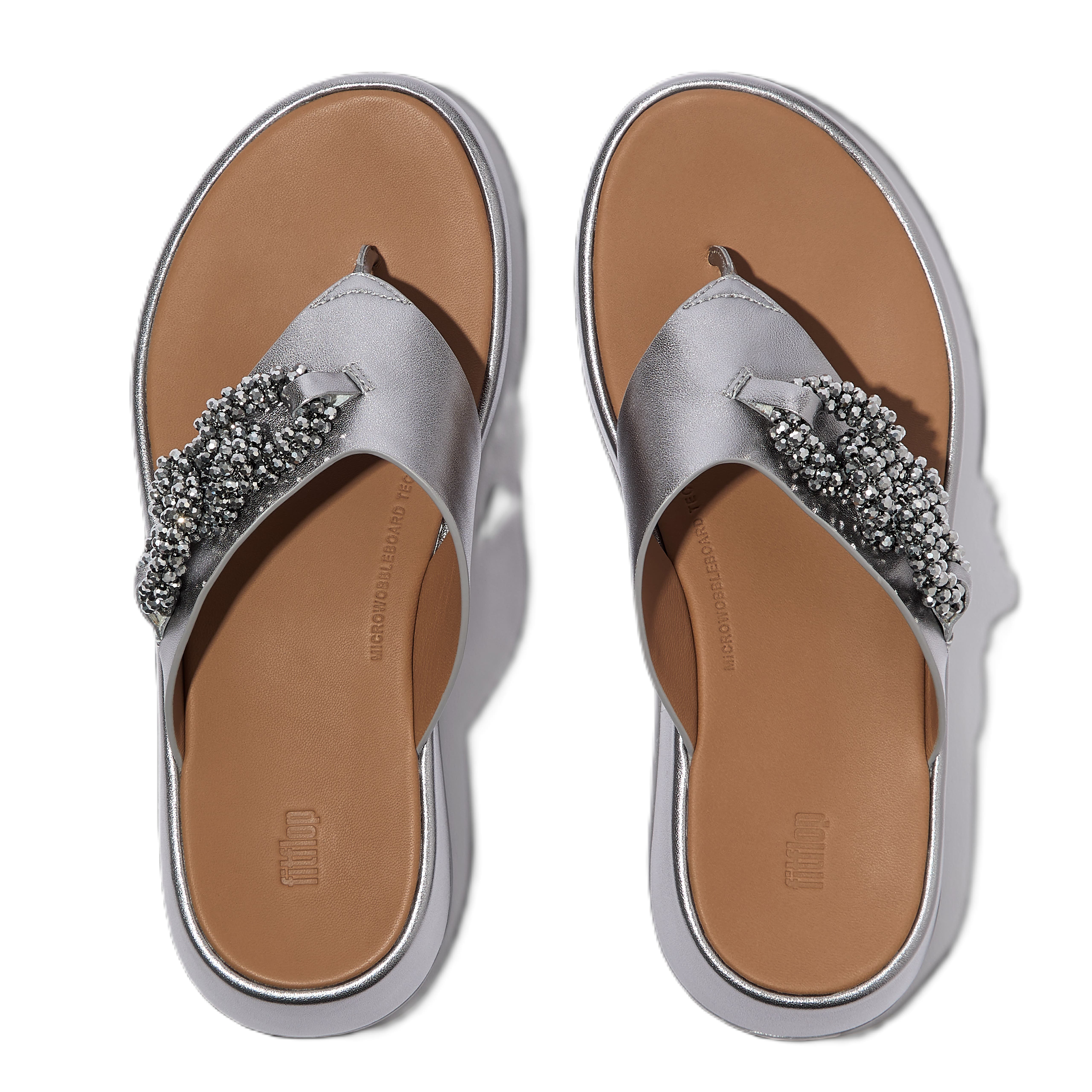 F Mode Beaded Chain Toe Post Sandals, Alternate, color, Silvereen