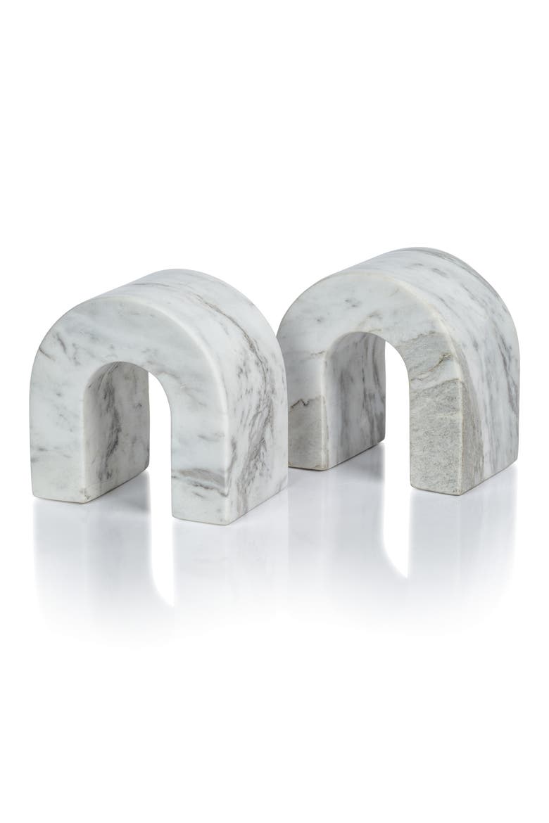Martil Set of 2 Marble Bookends, Alternate, color, WHITE