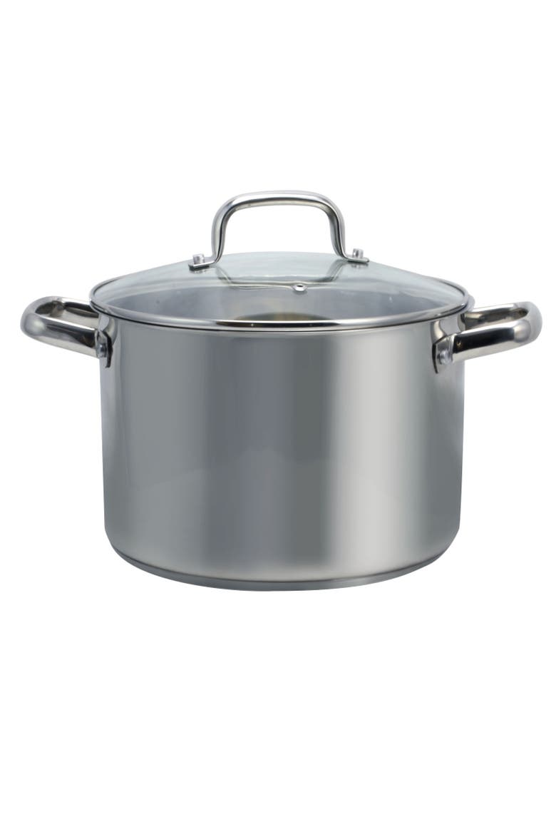 Adenmore 8 Quart Stainless Steel Stock Pot with Tempe Glass Lid, Main, color, Metallic Silver