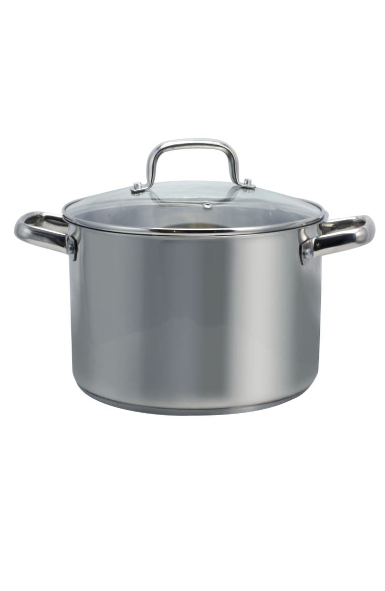 OSTER Adenmore 8 Quart Stainless Steel Stock Pot with Tempe Glass Lid, Main, color, Metallic Silver