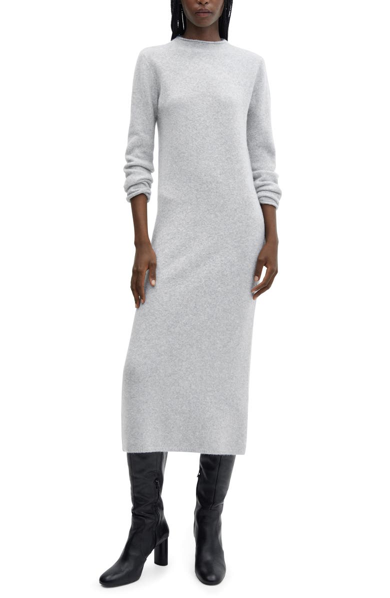MANGO Funnel Neck Long Sleeve Midi Sweater Dress, Main, color, 