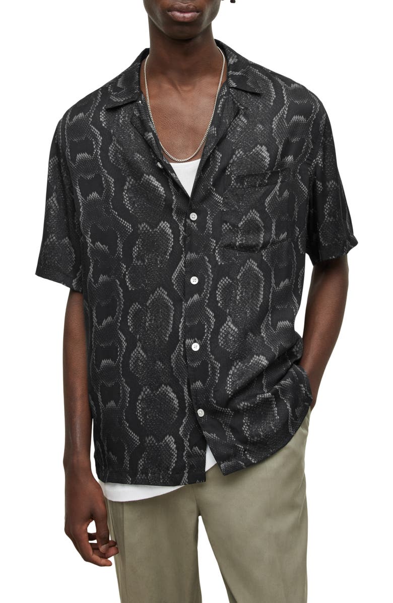 AllSaints Shedded Snake Print Button-Up Shirt, Main, color,