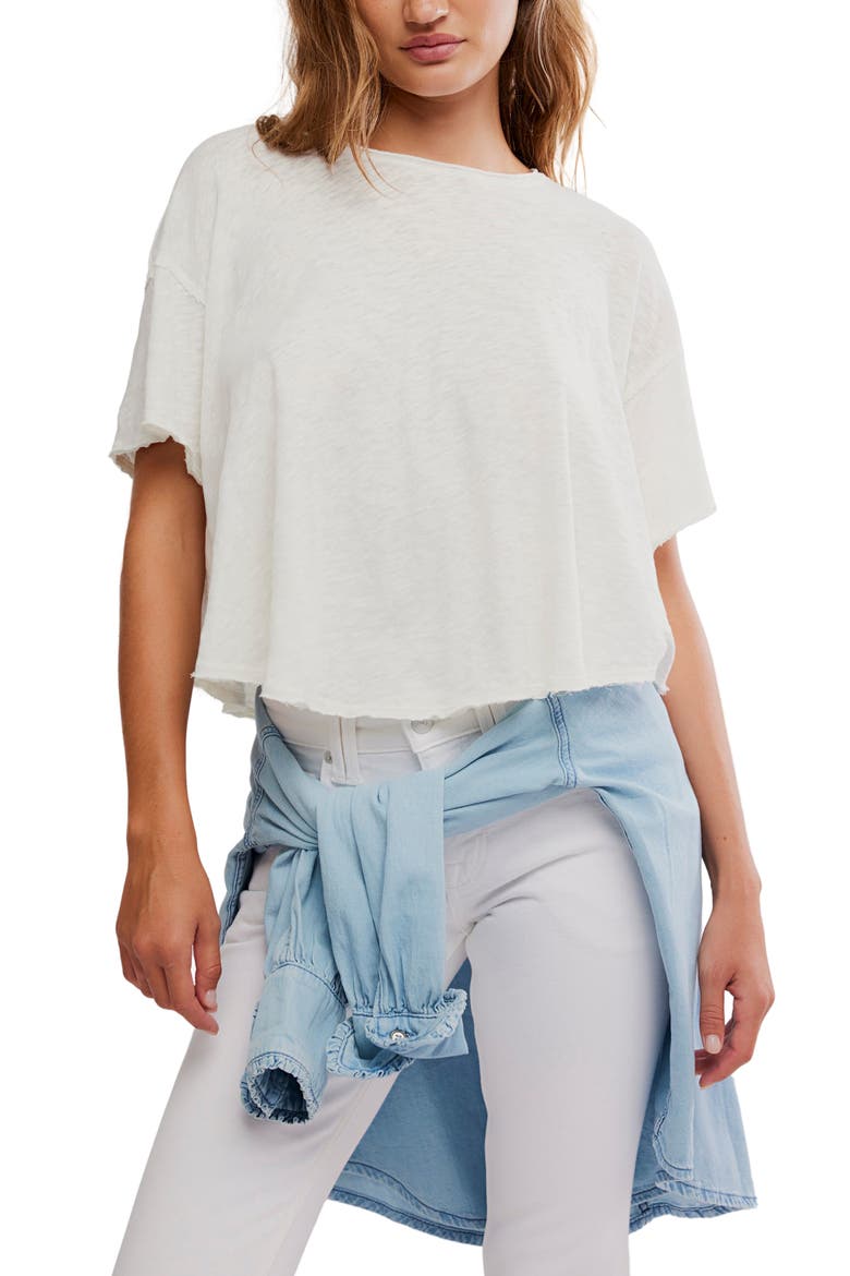 Elsie Linen & Cotton Slub Jersey Swing T-Shirt, Main, color, WHISPER WHITE
