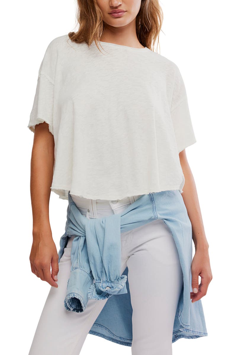 Free People Elsie Linen & Cotton Slub Jersey Swing T-Shirt, Main, color, Whisper White