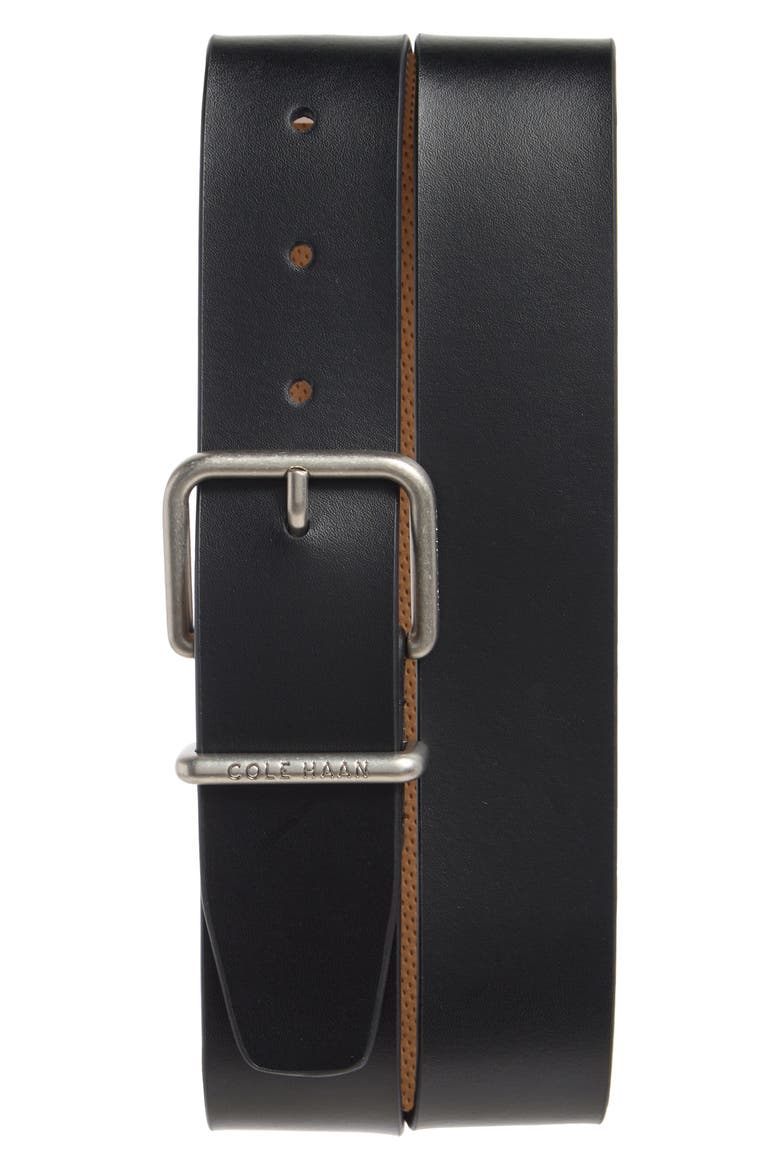 Logo Embossed Leather Belt, Main, color, BLACK