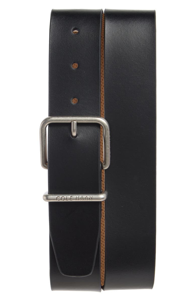 Cole Haan Logo Embossed Leather Belt, Main, color, Black