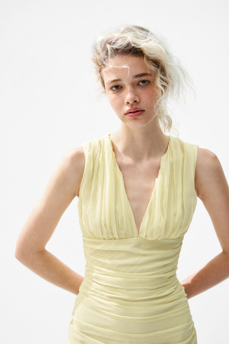 Draped Chiffon Dress, Alternate, color, Light yellow