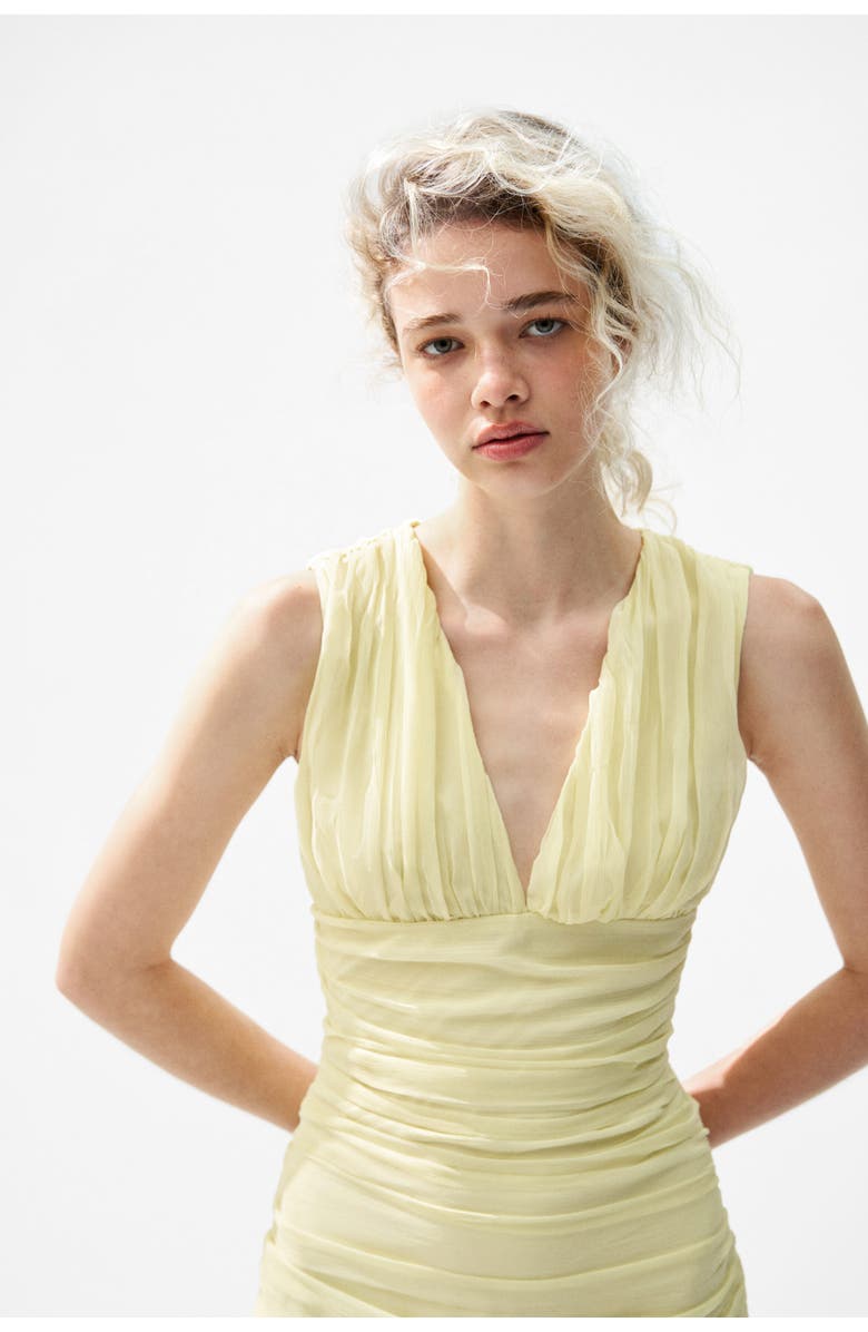 H&M Draped Chiffon Dress, Alternate, color, Light Yellow