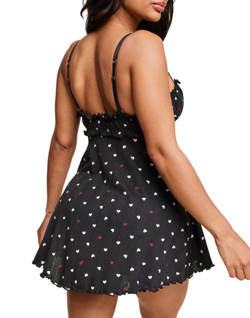 Adore Me Ophylia Babydoll & Hipster Set In Heart Black